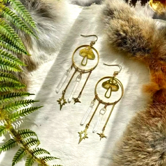 The Bead Root. Jewelry - Mushroom & Moonchild Dangle Drop Earrings